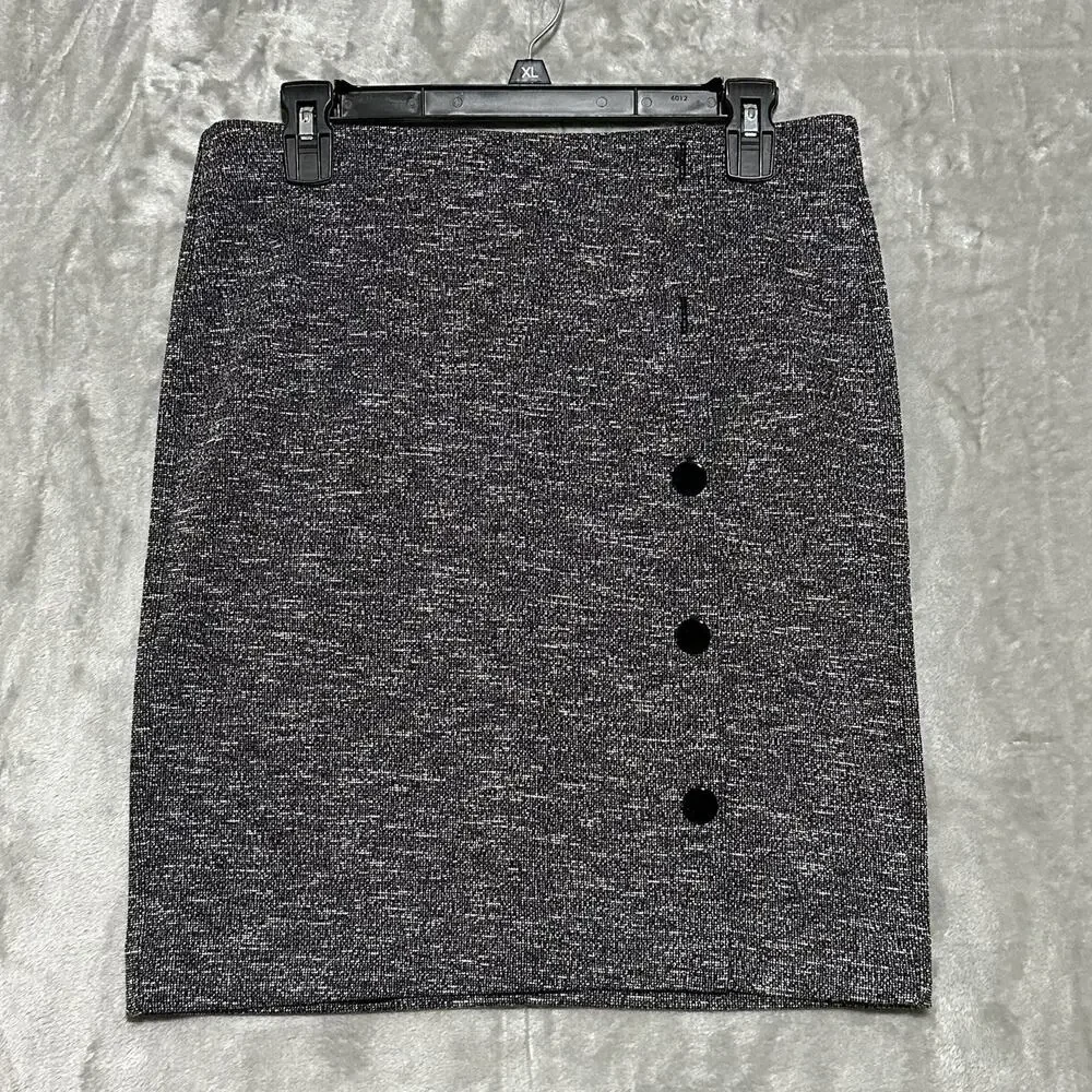 NWT Loft Petite Boucle Tweed Midi Pencil Skirt Womens Sz MP Gray Stretch Pull On